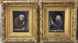 Portrait of a monk and similar companion piece by Carl Schleicher, oil on panel, sold Apr 2021