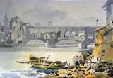 View of the bridge at Florence by Giulio Falzoni, watercolour, sold Apr 2021
