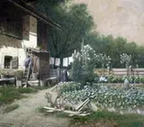 Woman in a garden, 52 x 60cm signed and dated 1908 20.5 x 23.5in by Vincenz Havlicek, 1908, gouache, sold Apr 2021