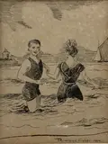 Bathers by Rowland Fisher, 1914, ink, sold Apr 2021