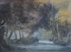 Duck Decoy in Lincolnshire 1797 by John Claude Nattes, watercolour and bodycolour, sold Apr 2021