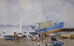 Boatyard scene by Edward Wesson, watercolour, sold Apr 2021