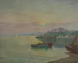 Italian coastal landscape at sunset by Ensel Salvi, oil on board, sold Mar 2021