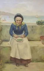 Shelling Peas by David W. Haddon, oil on canvas, sold Mar 2021
