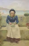 Shelling Peas by David W. Haddon, oil on canvas, sold Mar 2021