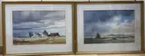 Cattle in a landscape and Farmhouse beneath clouds by Dennis Pannett, watercolor, sold Mar 2021