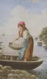 Young fisherwoman with her catch, indistinctly signed by D. Lari, watercolour, sold Mar 2021