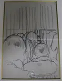 Audience and closed curtain, 31 x 21.5cm 12.5 x 8.5in by Clifford Eric Martin Hall, charcoal, sold Mar 2021