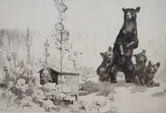 Stop, Look, Listen by Leonard Robert Brightwell, etching, sold Mar 2021