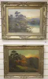 Highland landscapes with loch and shepherd by Frederick Hines, oil, sold Mar 2021