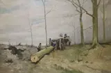 Timber haulers dragging a tree trunk by W. Hendrikse, oil on canvas, sold Mar 2021