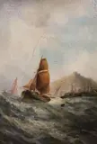 Fishing boats off the coast by George Knight, oil on canvas, sold Mar 2021