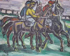 Jockeys at the start by Isaac Païles, oil on canvas, sold Mar 2021