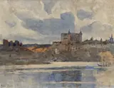 Waterside castle by Moffat Peter Lindner, watercolour, sold Mar 2021