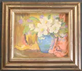 Still life of flowers in a blue vase, monogrammed, 22 x 27cm monogrammed, 9 x 10.5in by William Thornton Brocklebank, watercolour, sold Mar 2021