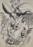 Zoomorphic figures by Patrick Woodroffe, 1966, ink on paper, sold Mar 2021