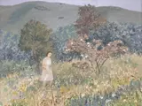 Grassy hillside evening by Trekkie Ritchie, oil on board, sold Mar 2021