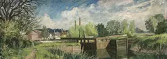 River landscape beside a loch by Frederick Henry Stonham, oil on canvas, sold Mar 2021