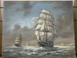 Sailing clippers and other vessels off the coast by Max Parsons A.R.C.A., oil on canvas, sold Mar 2021