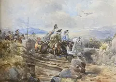 The Hawking Party, initialled and dated 1873, 27 x 38cm, unframed by John Frederick Tayler, 1873, watercolour, sold Mar 2021