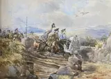 The Hawking Party, initialled and dated 1873, 27 x 38cm, unframed by John Frederick Tayler, 1873, watercolour, sold Mar 2021