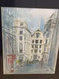 Regent Street by Nina Carroll, mixed media on paper, sold Mar 2021
