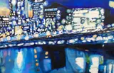Waterside buildings at night, 102 x 168cm, unframed by Sharon Rosa Seymour, oil on canvas, sold Mar 2021