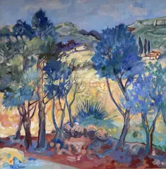 Landscape by Madge Bright, oil on canvas, sold Mar 2021