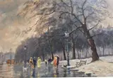 Winter park scene with figures by John Horwood, oil on canvas, sold Feb 2021