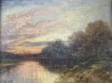 River landscape at sunset by Carl Brennir, oil, sold Feb 2021