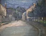 French village street scene, 21 x 26cm by Leslie R. Poole Smith, oil on card, sold Feb 2021