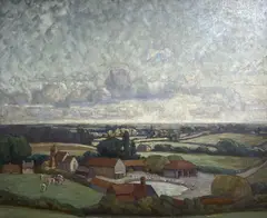 Farm on the South Downs by Ethel L Rawlins, oil on canvas, sold Feb 2021