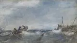 Fishing boat leaving the harbour by Edwin Hayes, watercolour, sold Feb 2021