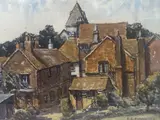 Ditchling church from the Sandrock car park by Ethel L Rawlins, watercolour, sold Feb 2021