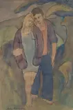 Lovers in a landscape by Philip Meninsky, watercolour, sold Feb 2021