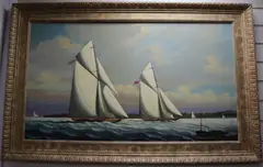 Yachts racing for the America's Cup by Salvatore Colacicco, oil on board, sold Feb 2021