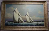 Yachts racing for the America's Cup by Salvatore Colacicco, oil on board, sold Feb 2021