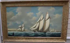 Racing yachts by Salvatore Colacicco, oil on board, sold Feb 2021