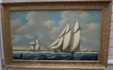 Racing yachts by Salvatore Colacicco, oil on board, sold Feb 2021