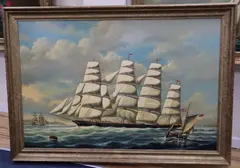 American Four master clipper ship 'The Morning Star by Salvatore Colacicco, oil on wood, sold Feb 2021