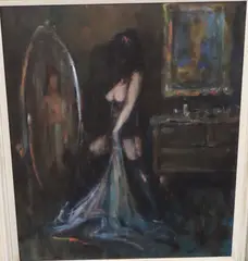 The dressing mirror by Ken Moroney, oil on card, sold Feb 2021