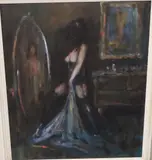 The dressing mirror by Ken Moroney, oil on card, sold Feb 2021