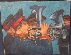 Salvation Army Bandsman by Dennis Gilbert, oil on canvas, sold Feb 2021