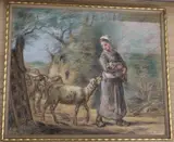 Landscape with farmworker and sheep and another landscape with farm by Jean-Charles Millet, pastel, sold Feb 2021