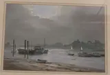 Estuary scenes with moored boats by Ashton Cannell, watercolor, sold Feb 2021