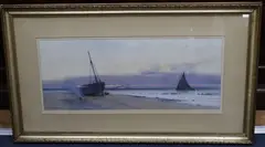 Fishing boats along the coast at daybreak by Carleton Grant, 1892, watercolour, sold Feb 2021