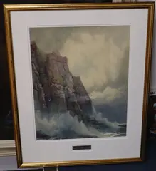 Waves breaking on the shore by Rubens Southey, watercolour, sold Feb 2021