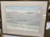 Coastal scene with pier and waterskier by Roland Vivian Pitchforth, watercolour, sold Jan 2021
