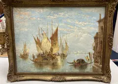 View of Venice from the Lagoon with boats in the foreground by William George Meadows, oil on canvas, sold Jan 2021