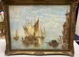 View of Venice from the Lagoon with boats in the foreground by William George Meadows, oil on canvas, sold Jan 2021